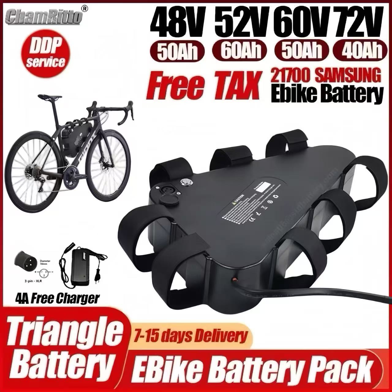 72V 50Ah 21700 Lithium Battery - Akumulator trójkątny do roweru elektrycznego Chamrider