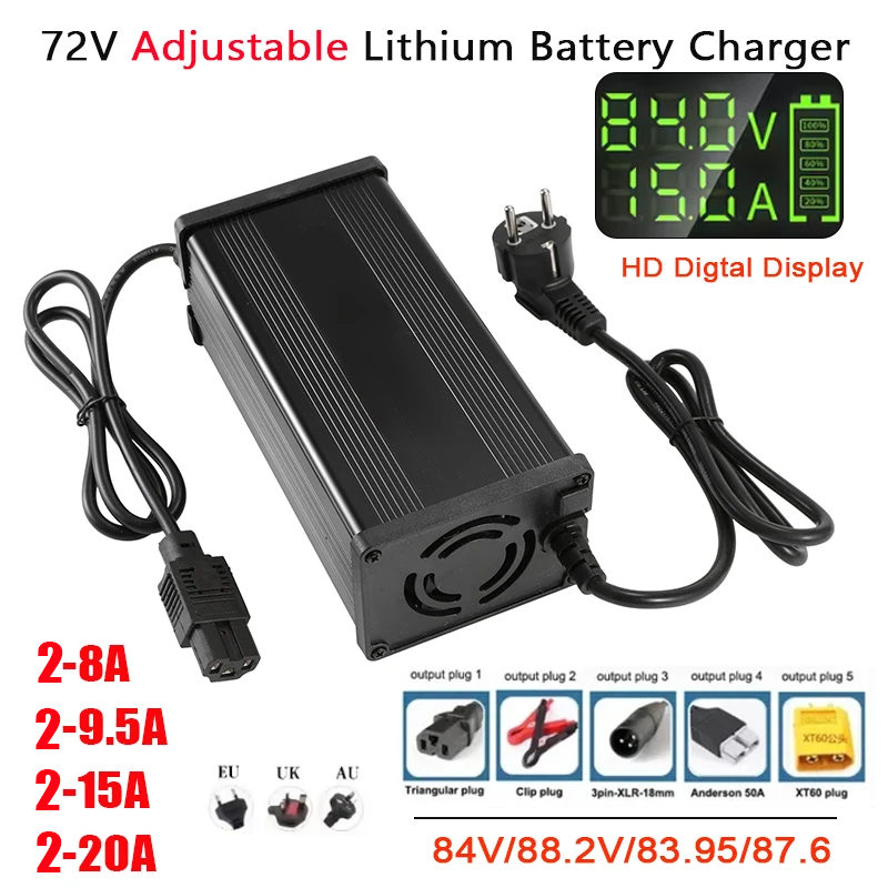 72V 15A Fast Charger - Ładowarka do akumulatorów litowych z regulowanym